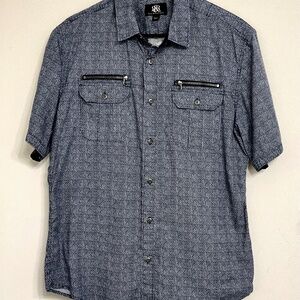 Rock & Republic Men's Short Sleeve Casual Button Down Shirt Blue Size L